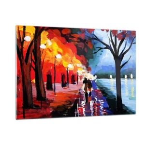 Glastavla - Bild på glas - Brinnande höst i parken - 120x80 cm