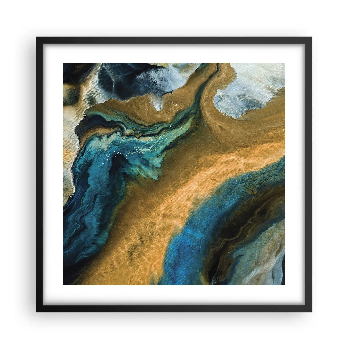 Affisch i svart ram - Blå – gul – ömsesidiga influenser - 50x50 cm