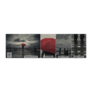 Provbit av fototapet Premium Sand - Det gör inget att det regnar - Träpir, Hav, Gå i regnet - 100x30 cm