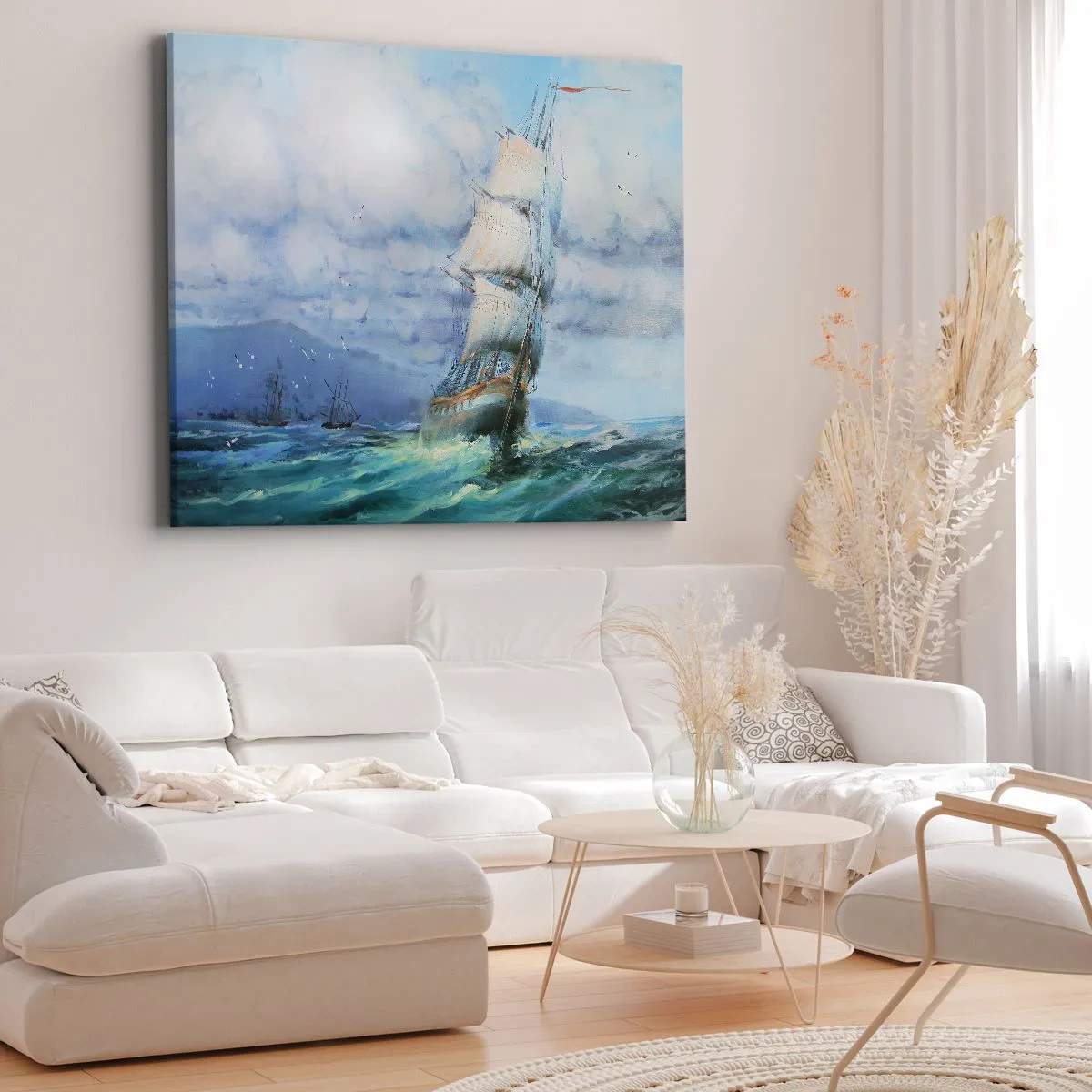 Canvastavla - Bild på duk - Ett skepp på ett stormigt hav - 70x50cm - Goda vindar - Modern väggdekoration för vardagsrum och sovrum ARTTOR