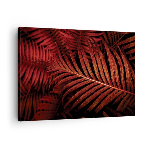 Canvastavla - Bild på duk - Närbild av röda tropiska löv - 70x50cm - Livets glöd - Modern väggdekoration för vardagsrum och sovrum ARTTOR