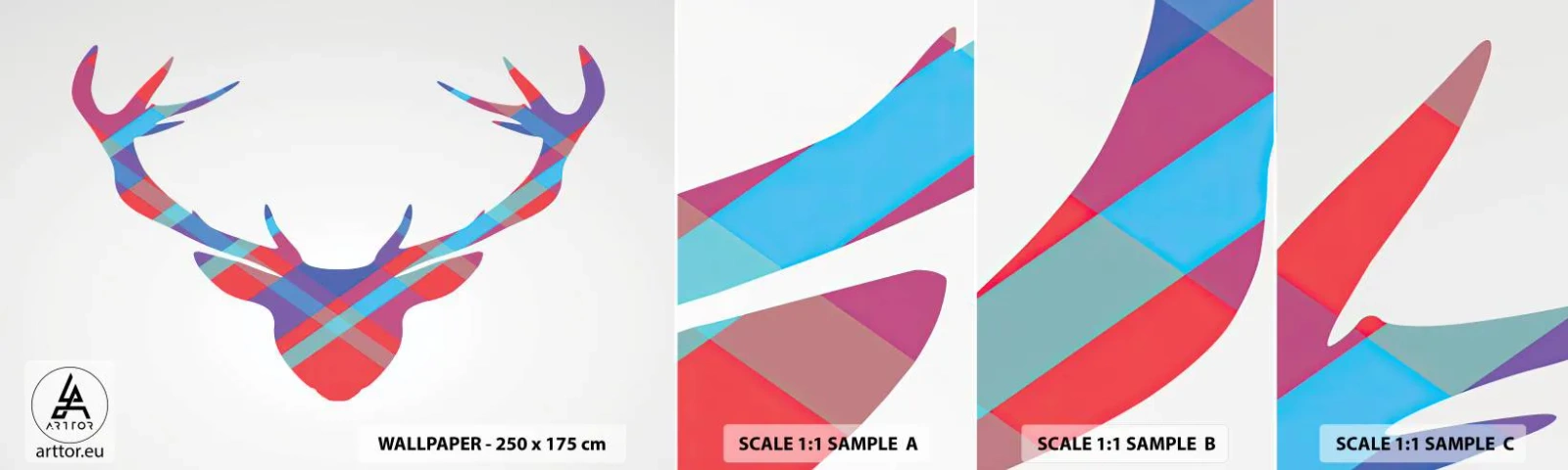 Provbit av självhäftande fototapet Deluxe Sticker - Skotsk hjort - Abstraktion, Rådjur, Horn - 100x30 cm