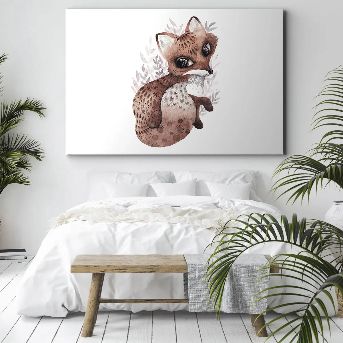 Canvastavla - Bild på duk - En söt akvarellräv på en ljus bakgrund - 70x50cm - Bara älska - Modern väggdekoration för vardagsrum och sovrum ARTTOR