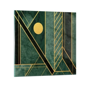 Glastavla - Bild på glas - Dynamik av guld och azurblå - 30x30 cm