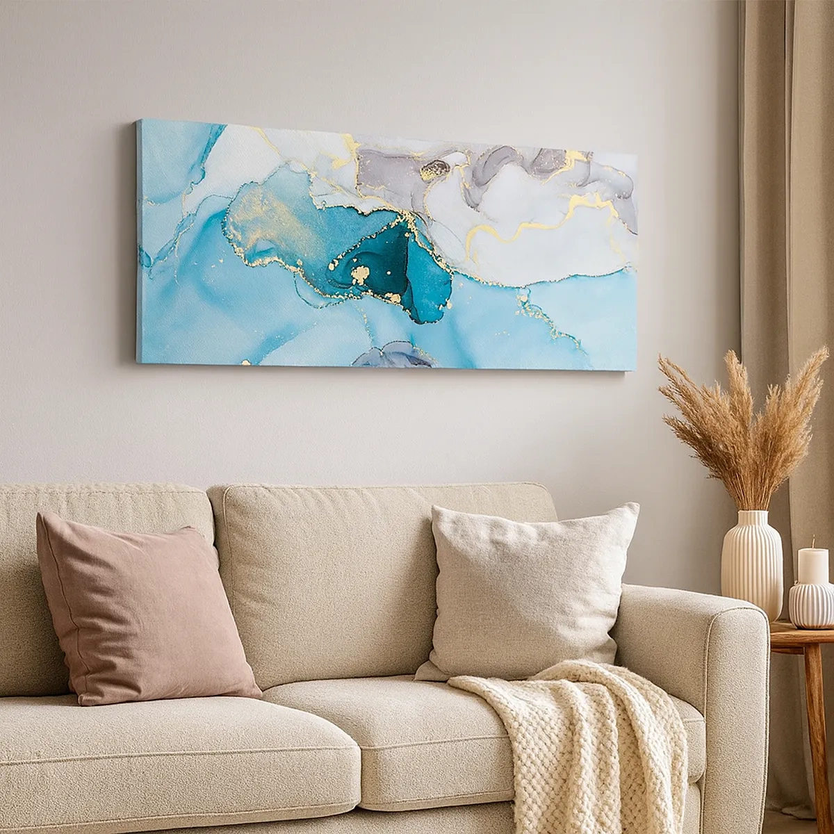 Canvastavla - Bild på duk - Studie över mötet mellan grå och turkos - 30x30 cm