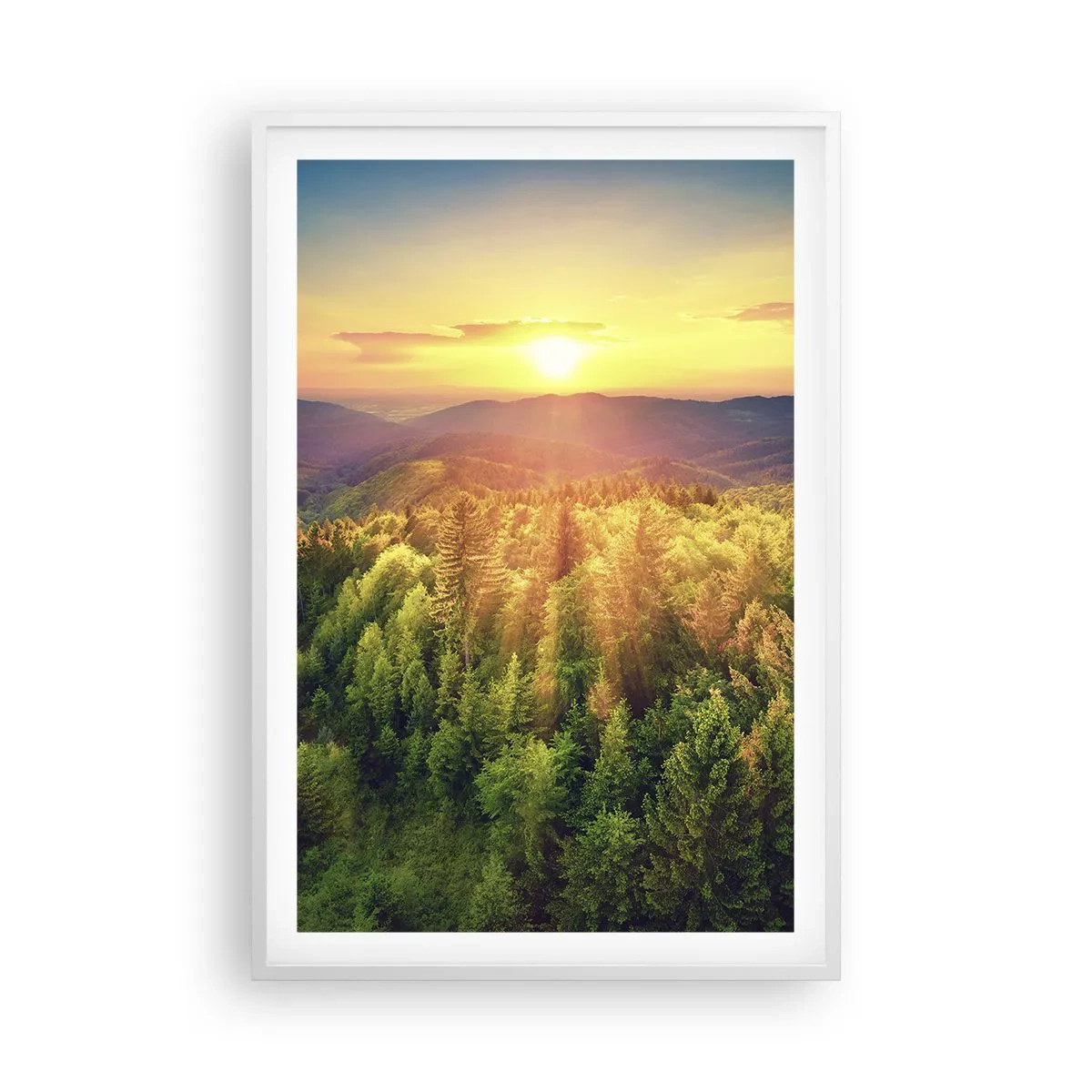 Affisch i vit ram - Trädtoppar och bergstoppar - 61x91 cm