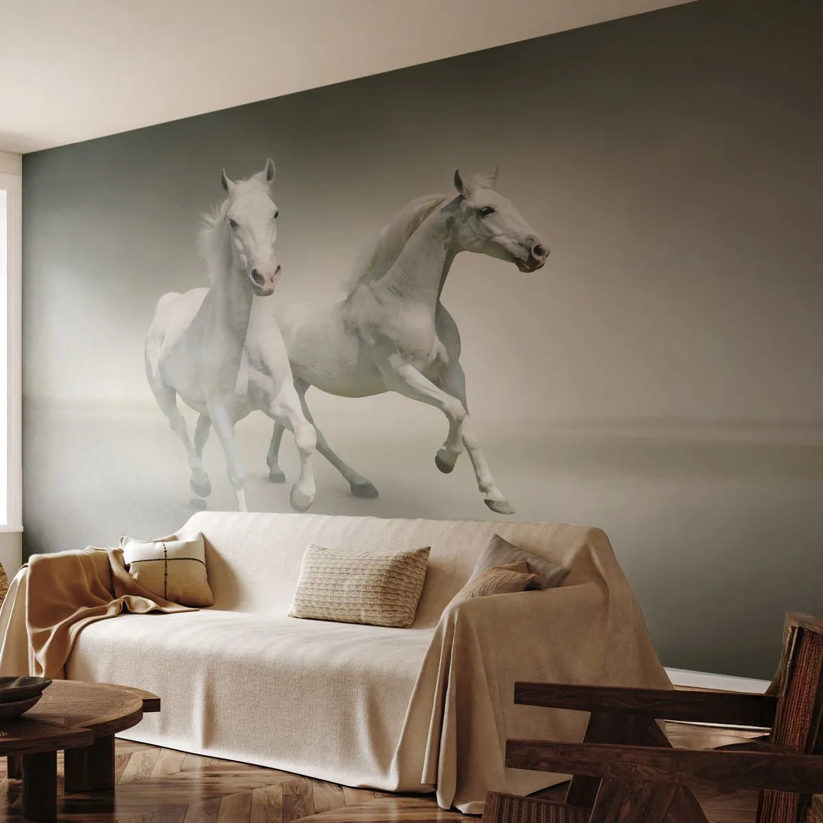 Fototapet på mått Standard Eco - White power! - Djur, Hästar, Natur