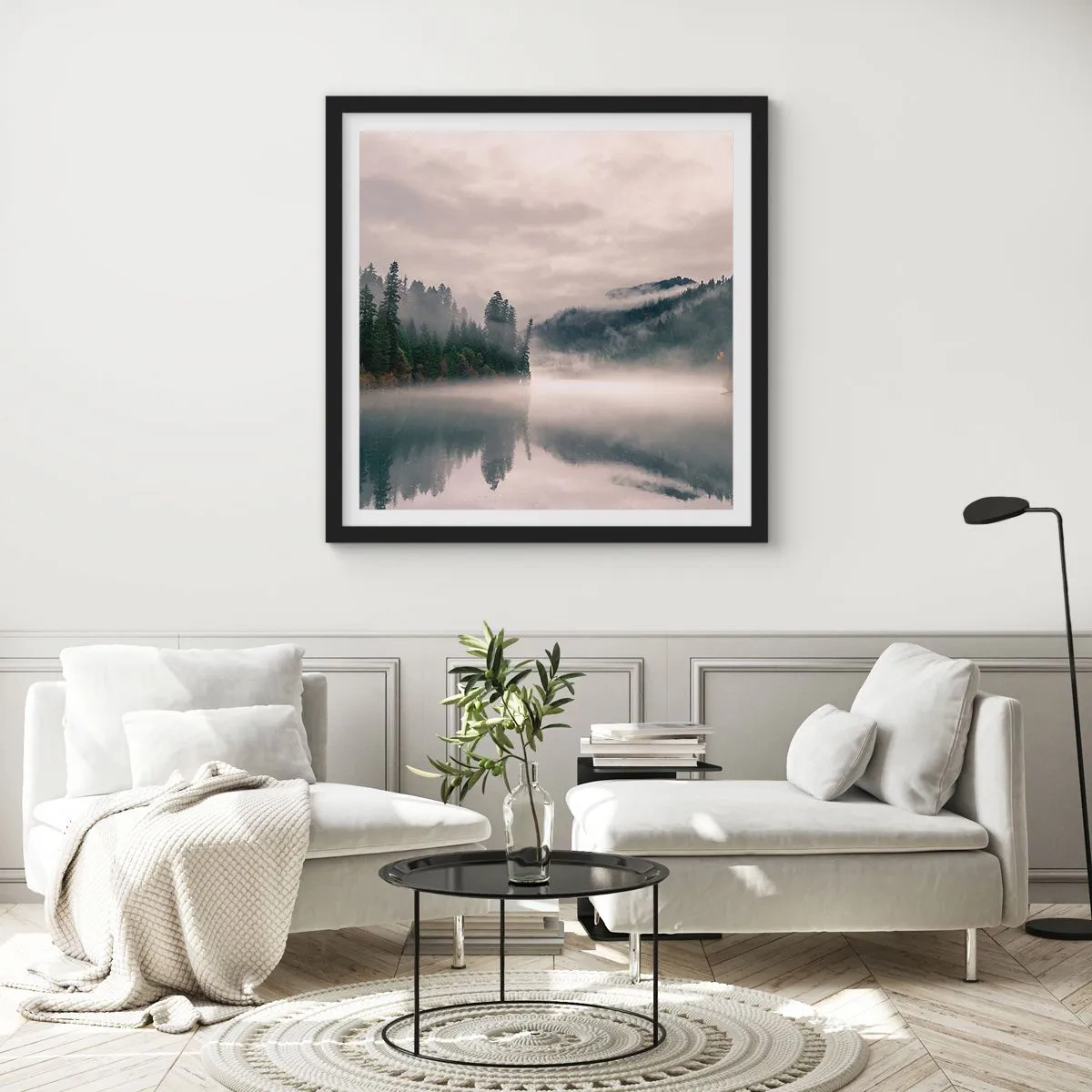 Affisch i svart ram - I förundran, i dimman - 60x60 cm