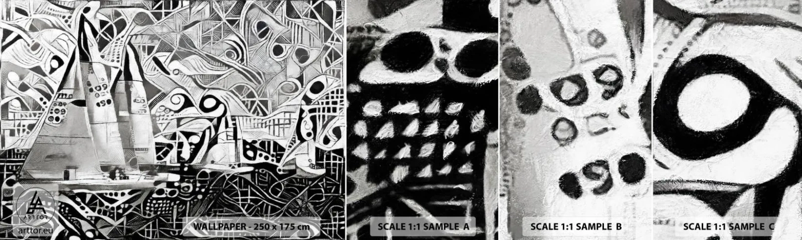 Provbit av självhäftande fototapet Deluxe Sticker - Mellan vågorna - segling, Kubism, Bit - 100x30 cm