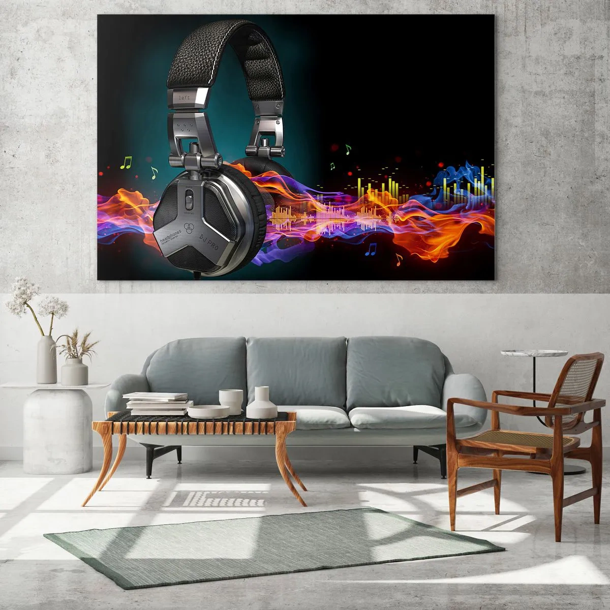 Glastavla - Bild på glas - I musikens eld - 120x80 cm