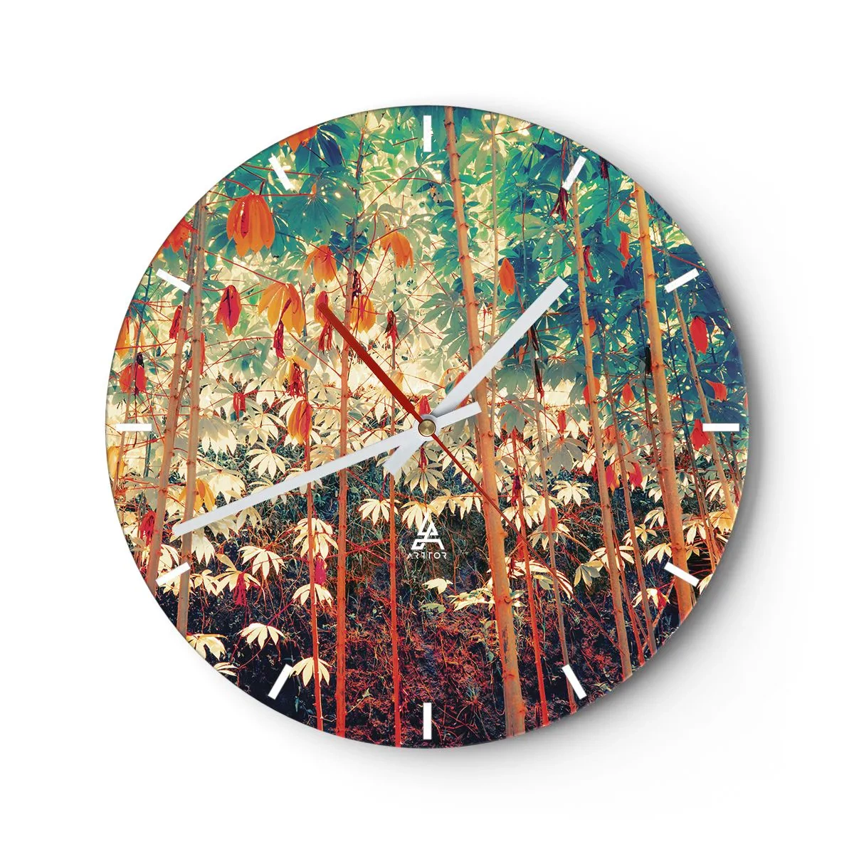 Väggklocka - Klocka på glas - Lövbladens hemlighetsfulla liv - 40x40 cm