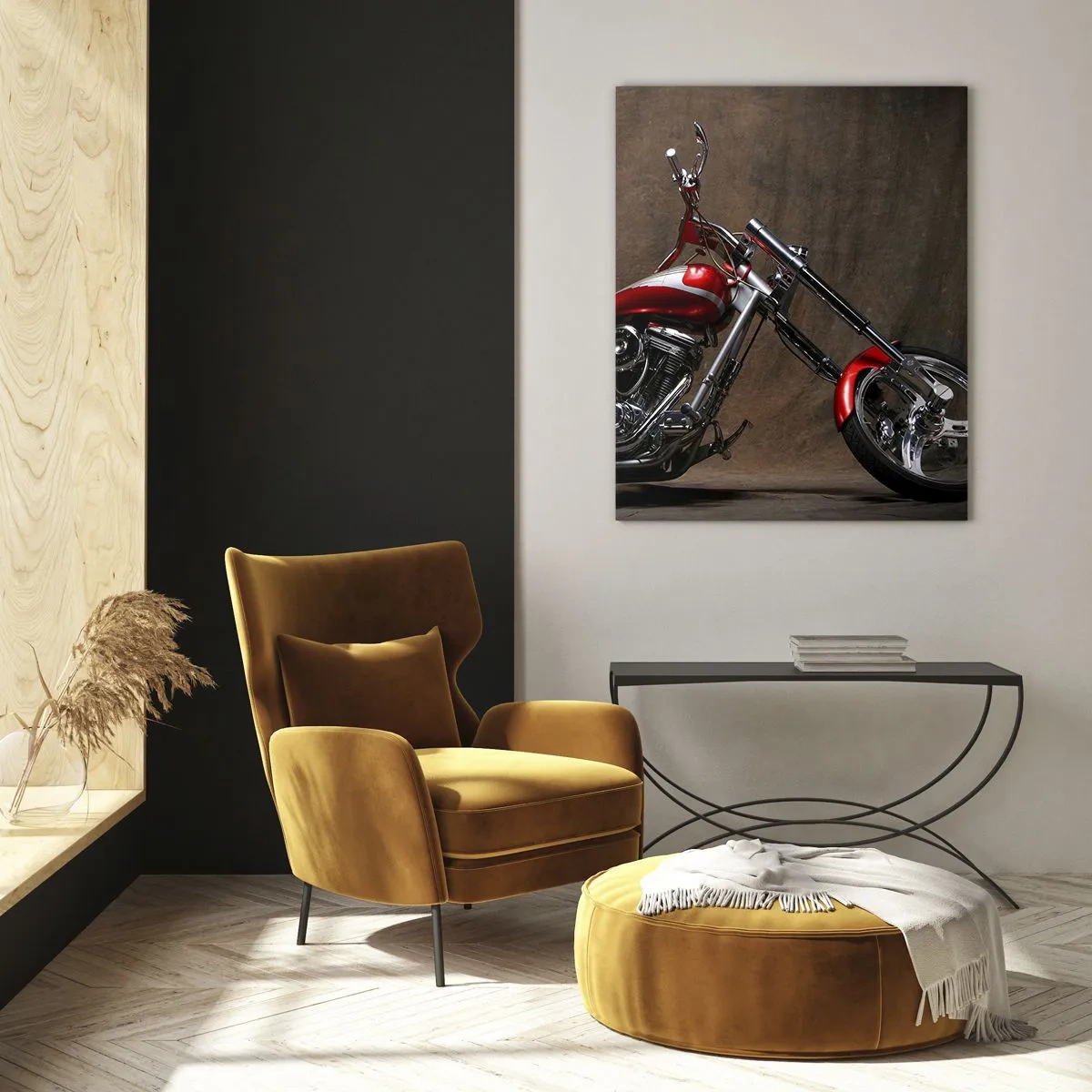 Glastavla - Bild på glas - Röd-silver skönhet - 50x70 cm