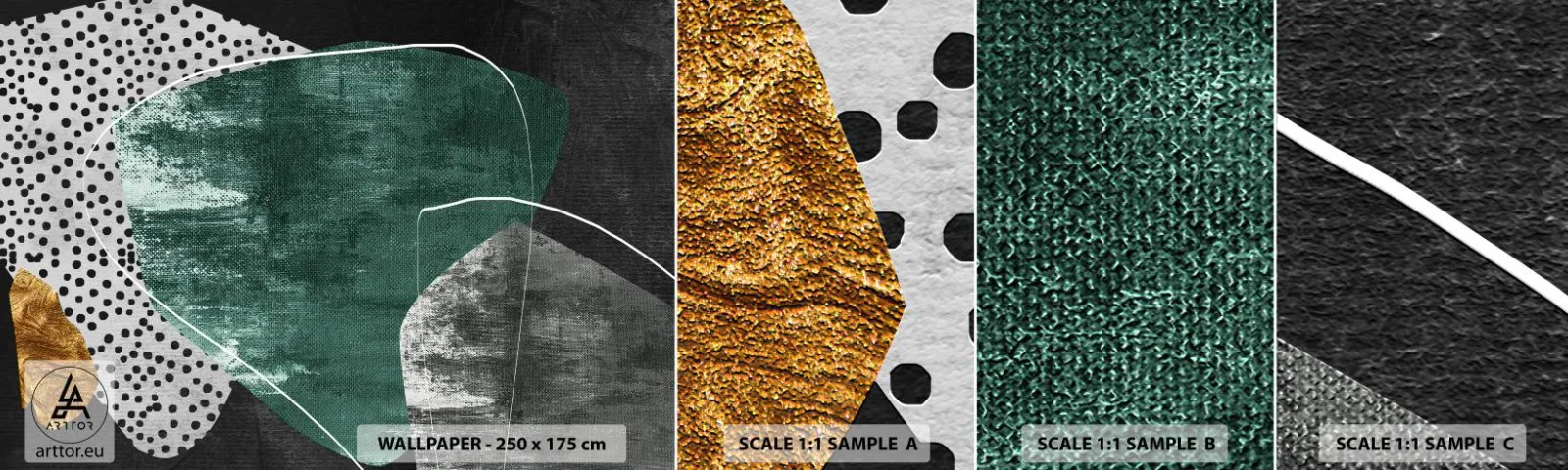 Fototapet Prov Standard Eco - Färgstark abstraktion med en guldflinga - Abstraktion, Textur, Collage - 100x30 cm