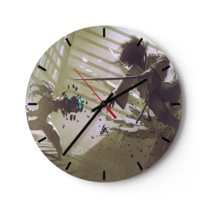 Väggklocka - Klocka på glas - Samurajduell i en dynamisk scen - 30x30cm - Du kan också bli samuraj - Modern väggdekoration för vardagsrum, kök och sovrum ARTTOR