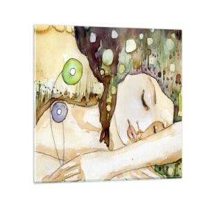 Glastavla - Bild på glas - Smaragd-viol dröm - 30x30 cm
