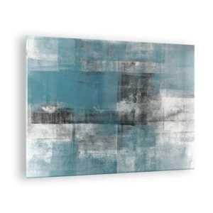 Glastavla - Bild på glas - Abstraktion i nyanser av blått och grått med geometriska former - 70x50cm - Vatten och luft - Modern väggdekoration för vardagsrum och sovrum ARTTOR