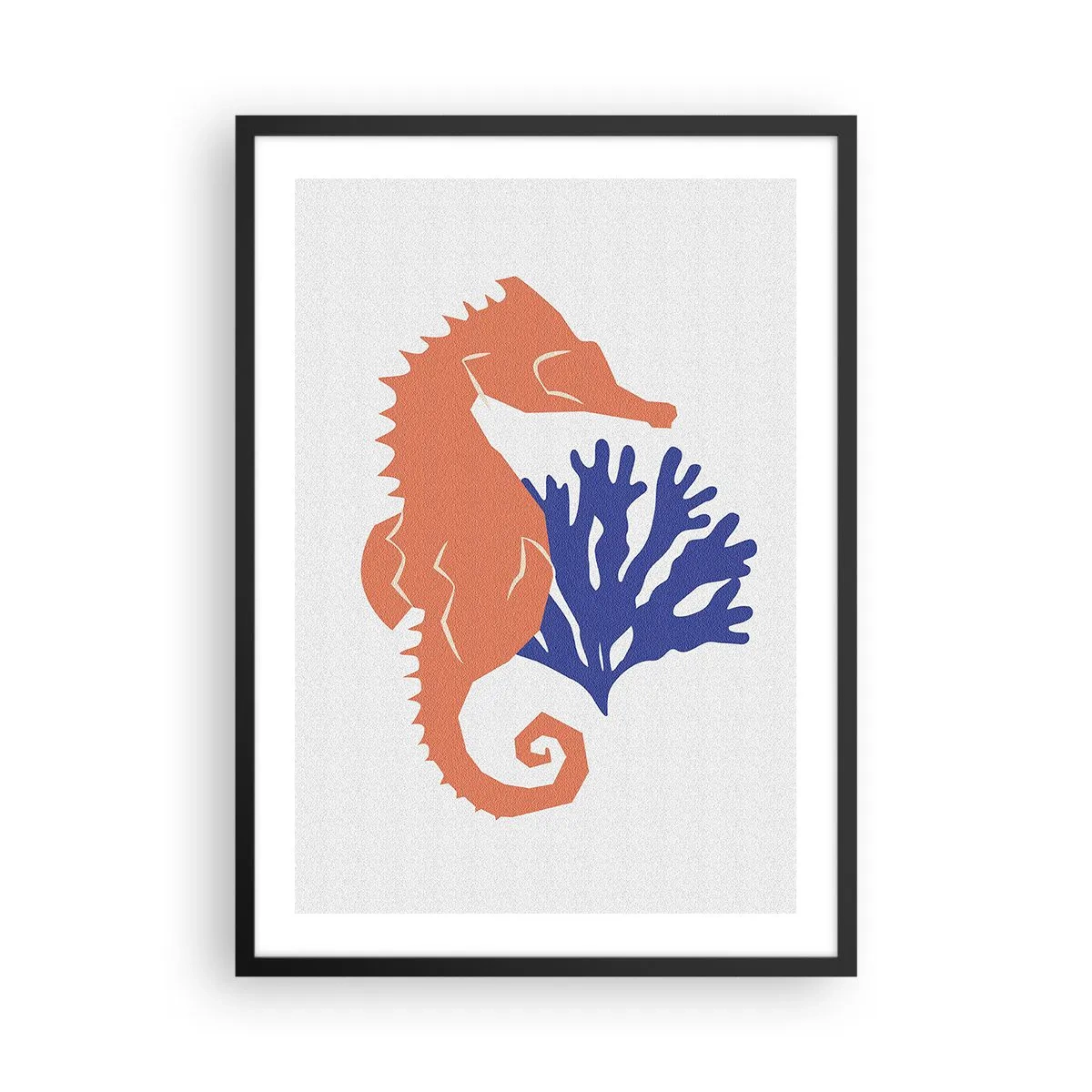 Affisch i svart ram - Minimalistisk sjöhäst- och korallgrafik - 50x70cm - På en äng under vattnet - Modern väggdekoration för vardagsrum och sovrum ARTTOR
