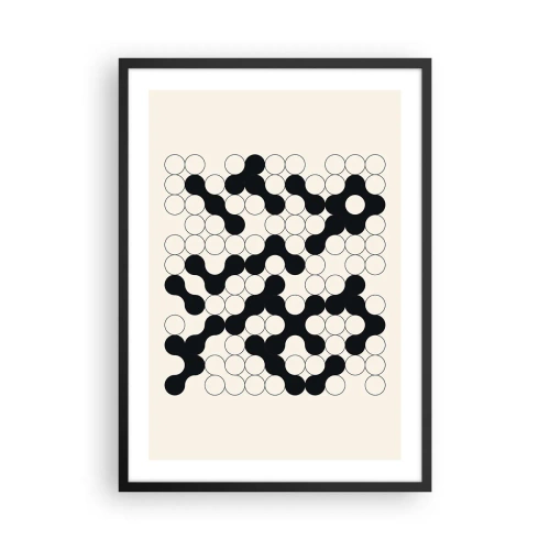 Affisch i svart ram - Geometrisk komposition av svarta och vita cirklar - 50x70cm - Kinesiskt spel - variation - Modern väggdekoration för vardagsrum och sovrum ARTTOR