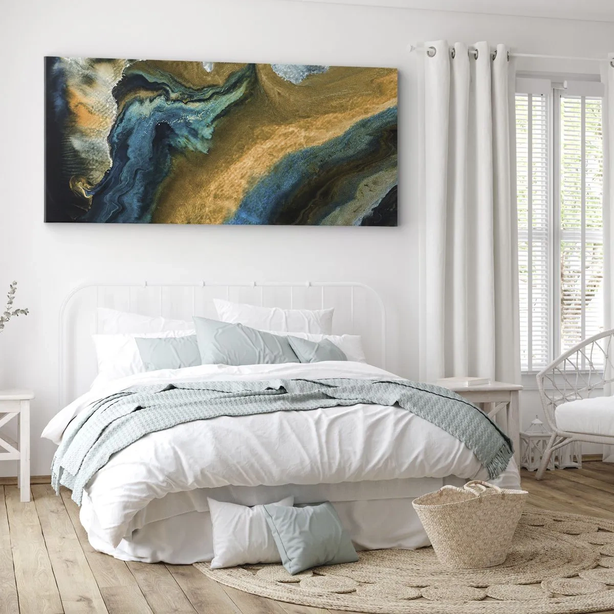 Canvastavla - Bild på duk - Blå – gul – ömsesidiga influenser - 90x30 cm