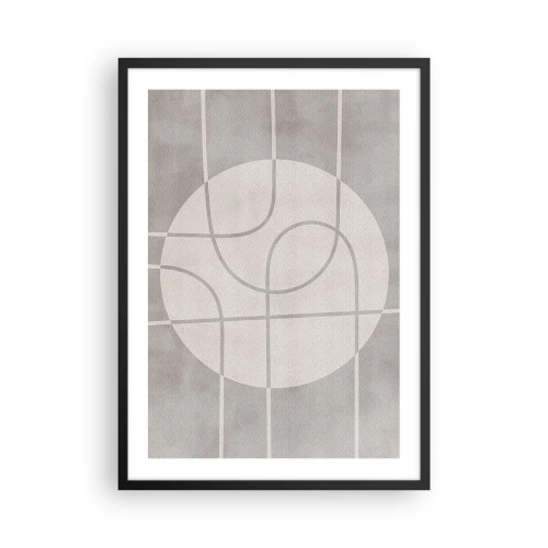 Affisch i svart ram - Geometriska linjer och en cirkel i grå nyanser - 50x70cm - Cirkulärt och rakt fram - Modern väggdekoration för vardagsrum och sovrum ARTTOR