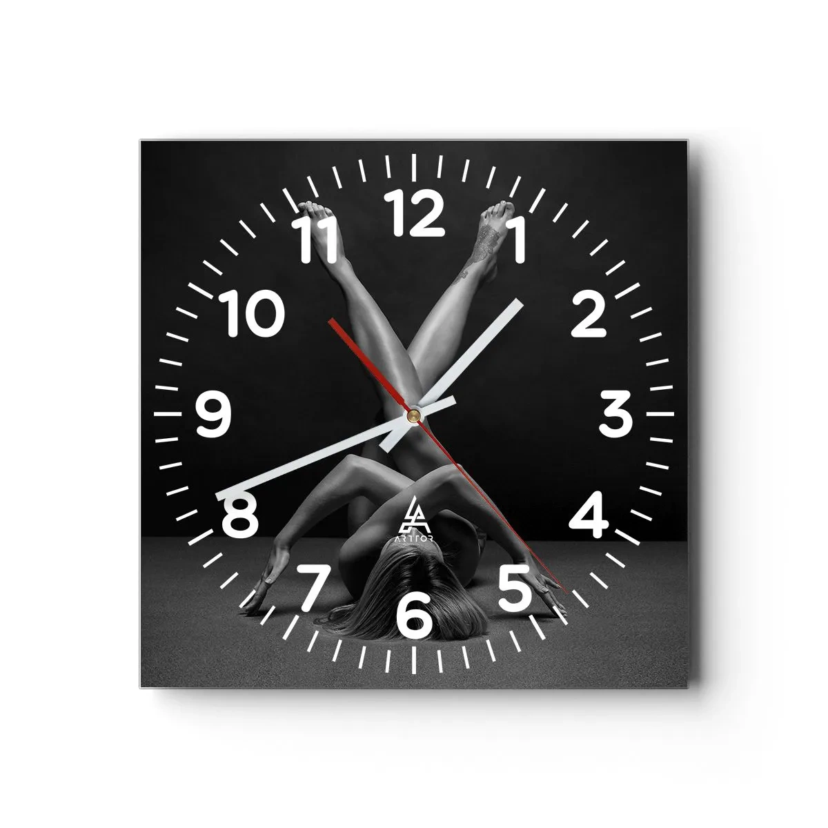 Väggklocka - Klocka på glas - Nakenhetens geometri - 30x30 cm