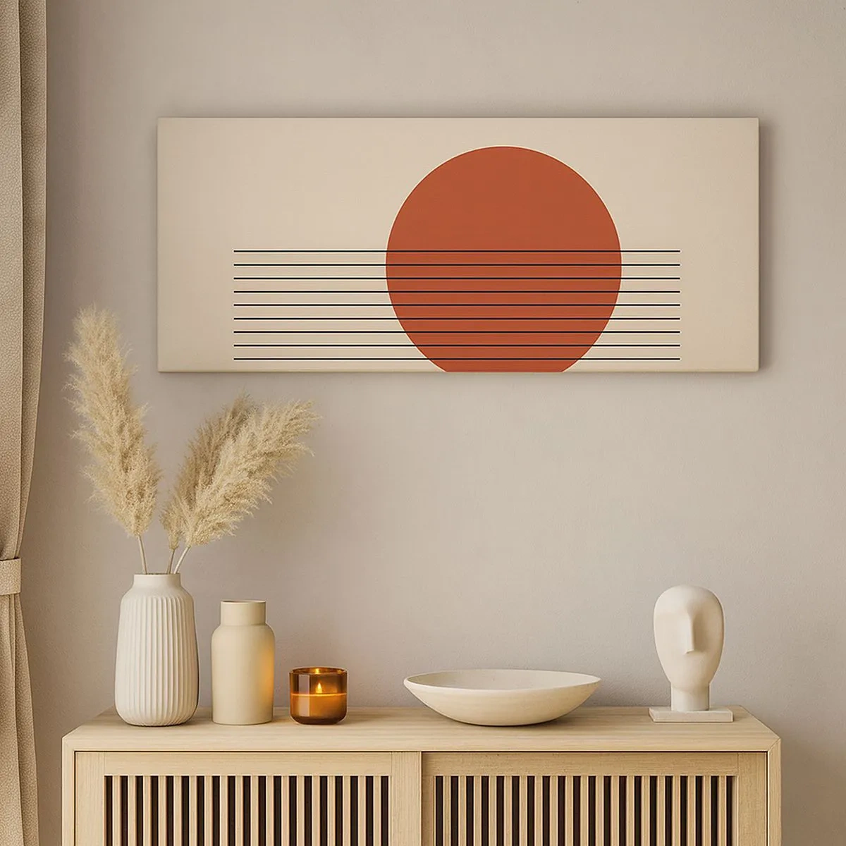 Canvastavla - Bild på duk - Cirkel och linjer - 100x40 cm