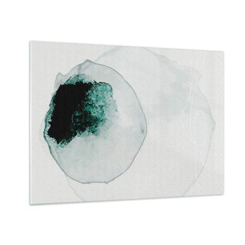 Glastavla - Bild på glas - En abstrakt form som liknar en vattendroppe i nyanser av grönt. - 70x50cm - I en droppe vatten - Modern väggdekoration för vardagsrum och sovrum ARTTOR