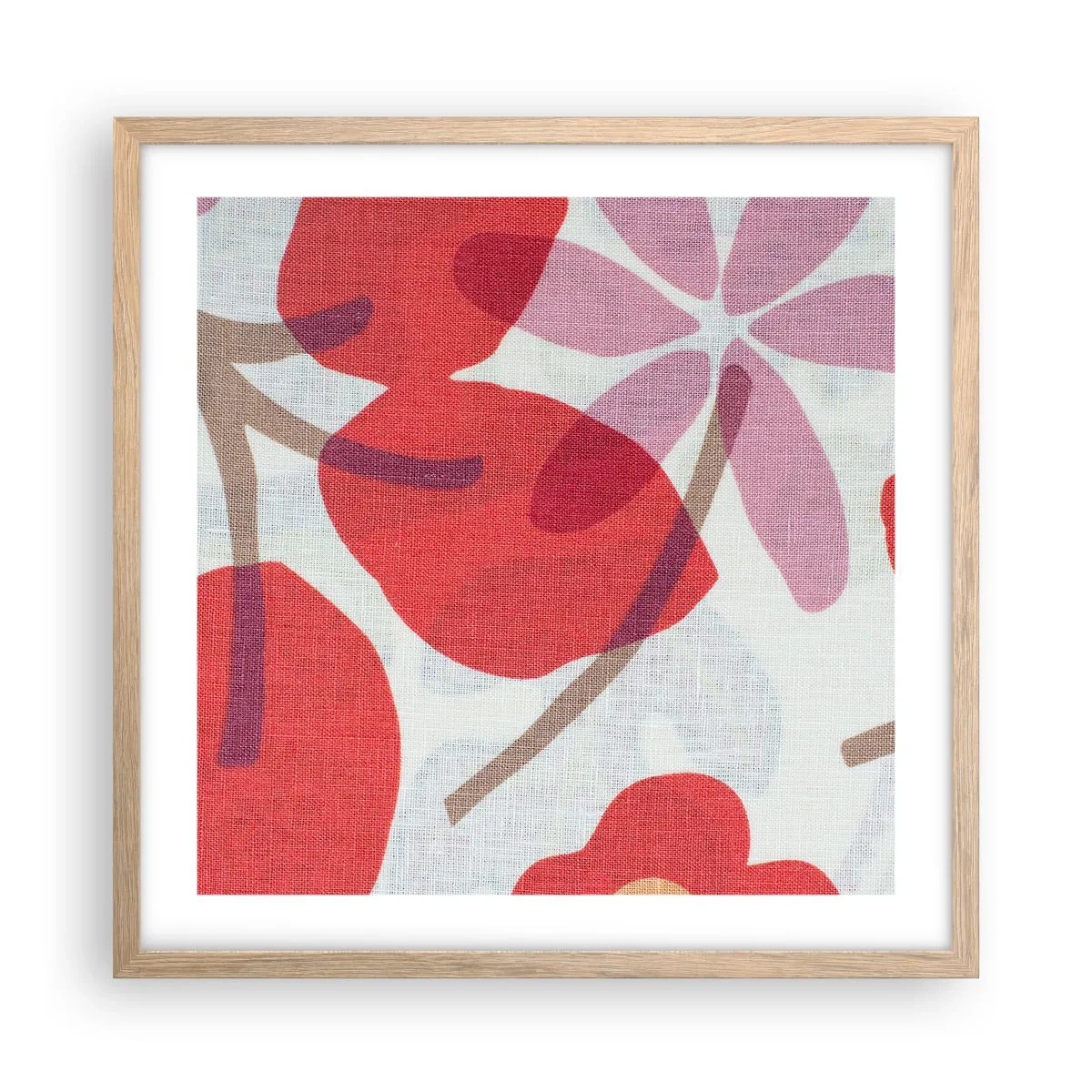 Affisch i ram av ljusek - Blomsterkomposition i rosa - 50x50 cm