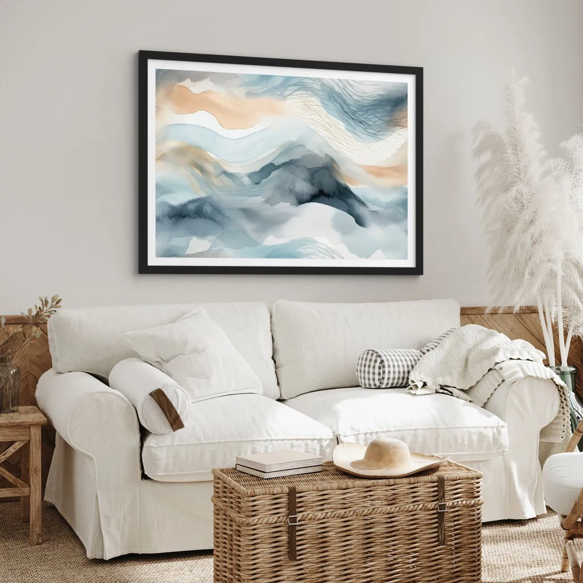 Affisch i svart ram - Snöig och dimmig abstraktion - 100x70 cm