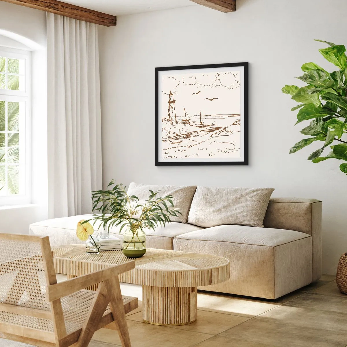 Affisch i svart ram - Sommarminnets kontur - 40x40 cm