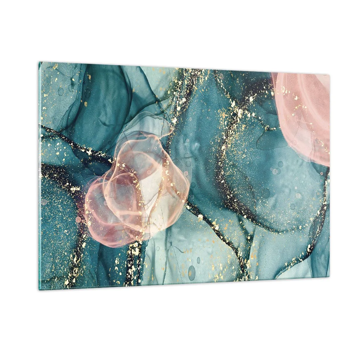 Glastavla - Bild på glas - Sidenblå, tyllrosa - 120x80 cm