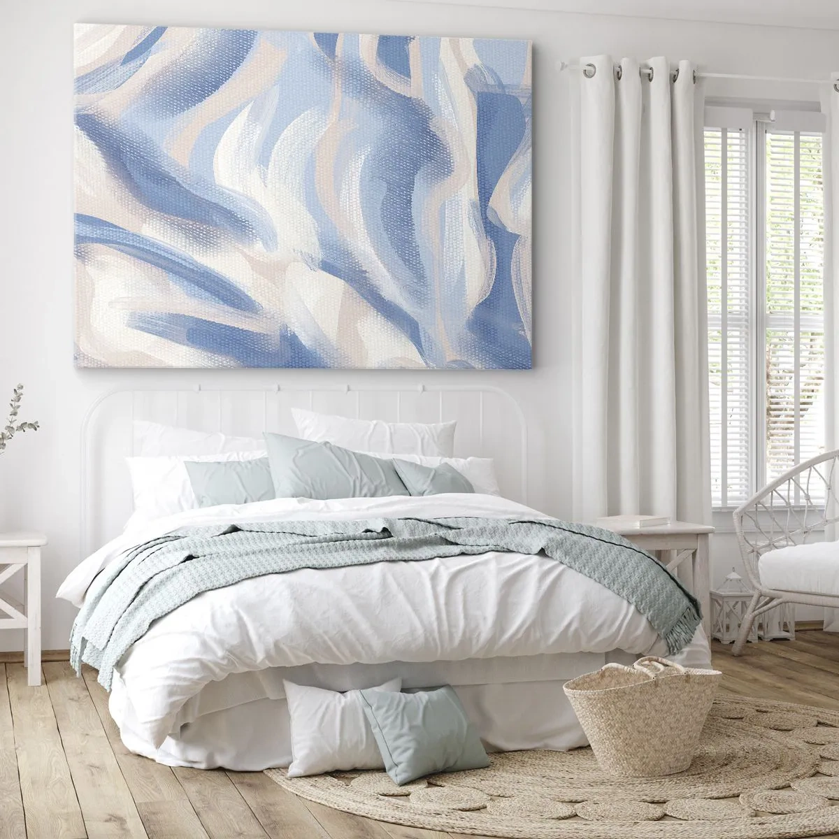 Canvastavla - Bild på duk - Abstrakta penseldrag i nyanser av blått och beige - 70x50cm - Blå krusningar - Modern väggdekoration för vardagsrum och sovrum ARTTOR
