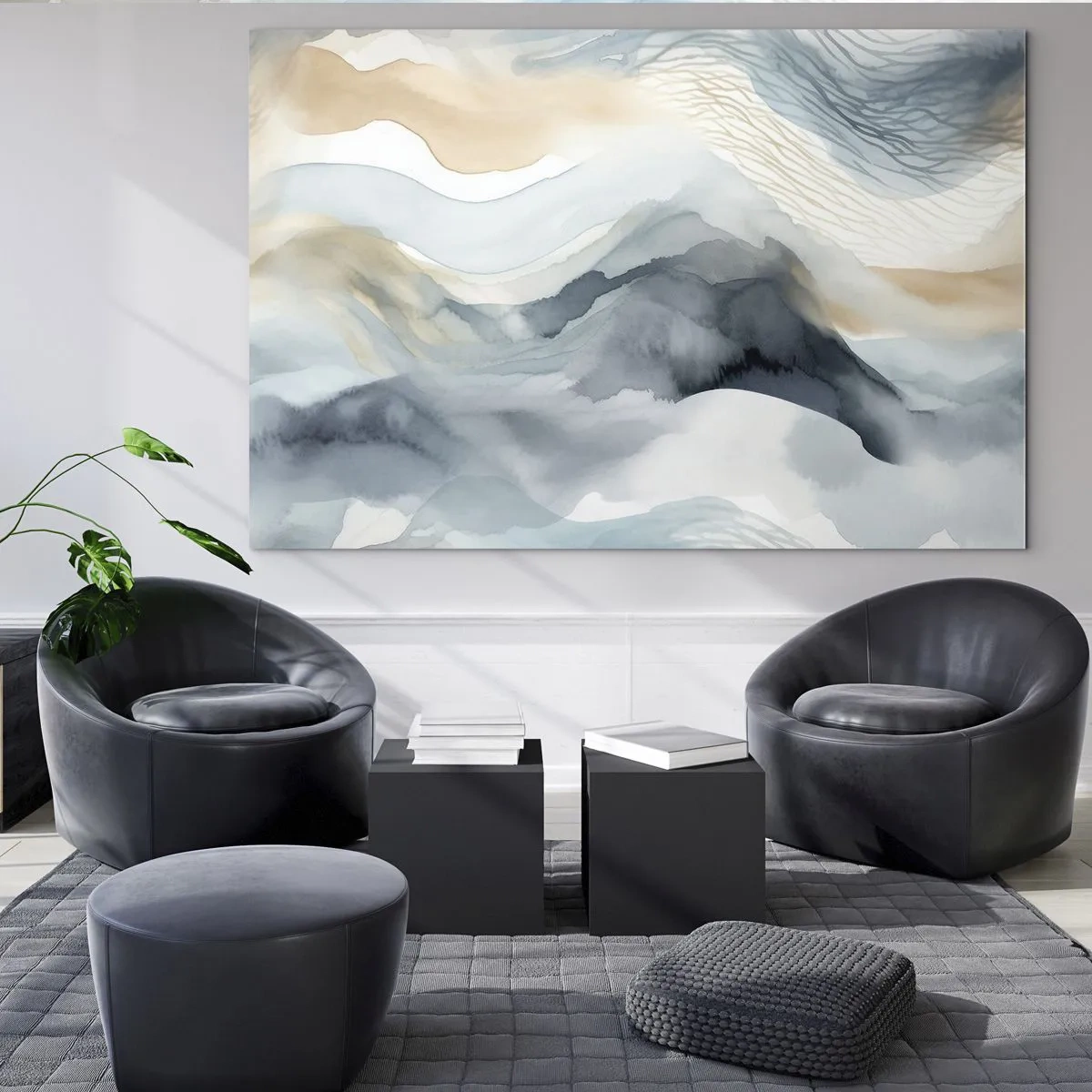Glastavla - Bild på glas - Snöig och dimmig abstraktion - 100x70 cm