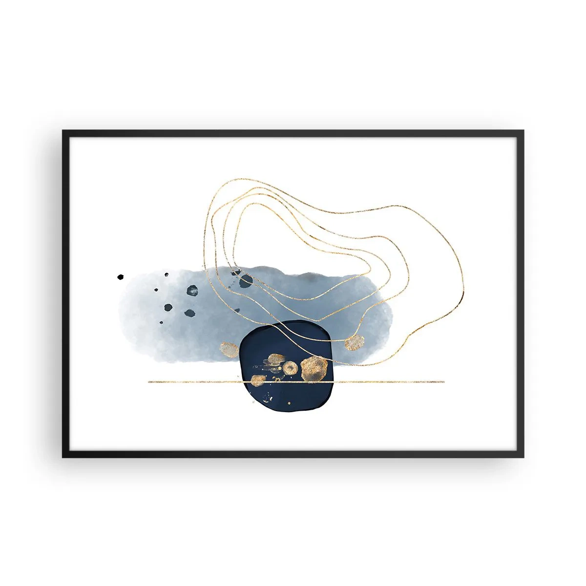 Affisch i svart ram - Blå-guld fantasi - 100x70 cm