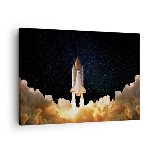 Canvastavla - Bild på duk - En rymdraket som lyfter mot stjärnhimlen - 70x50cm - Ad astra! - Modern väggdekoration för vardagsrum och sovrum ARTTOR