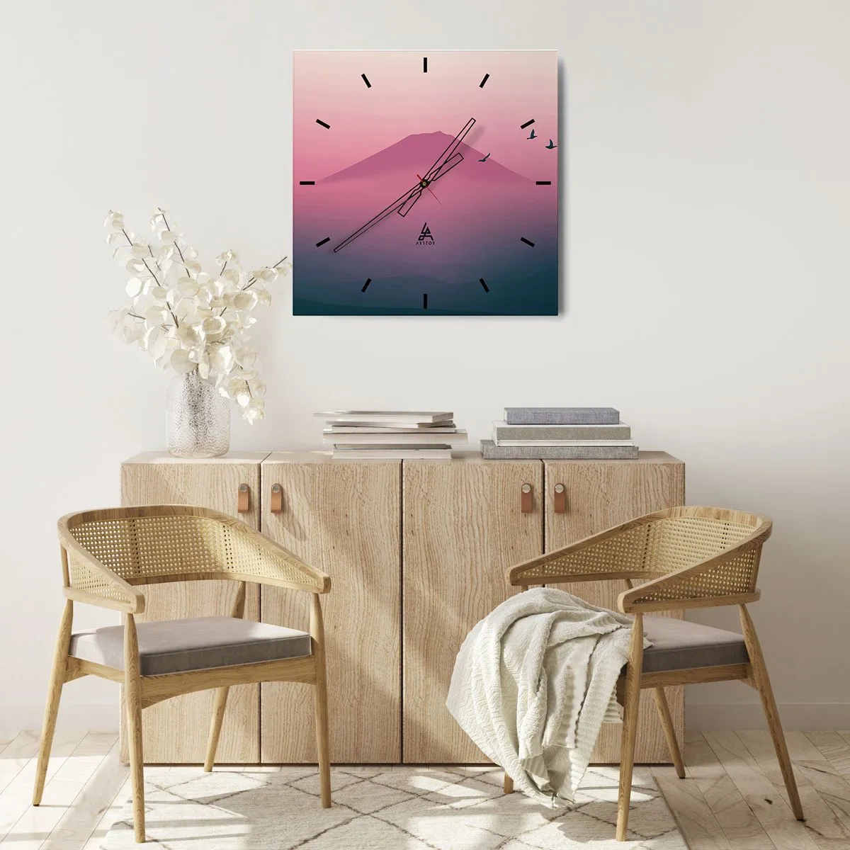 Väggklocka - Klocka på glas - Vandrare över molnen - 40x40 cm