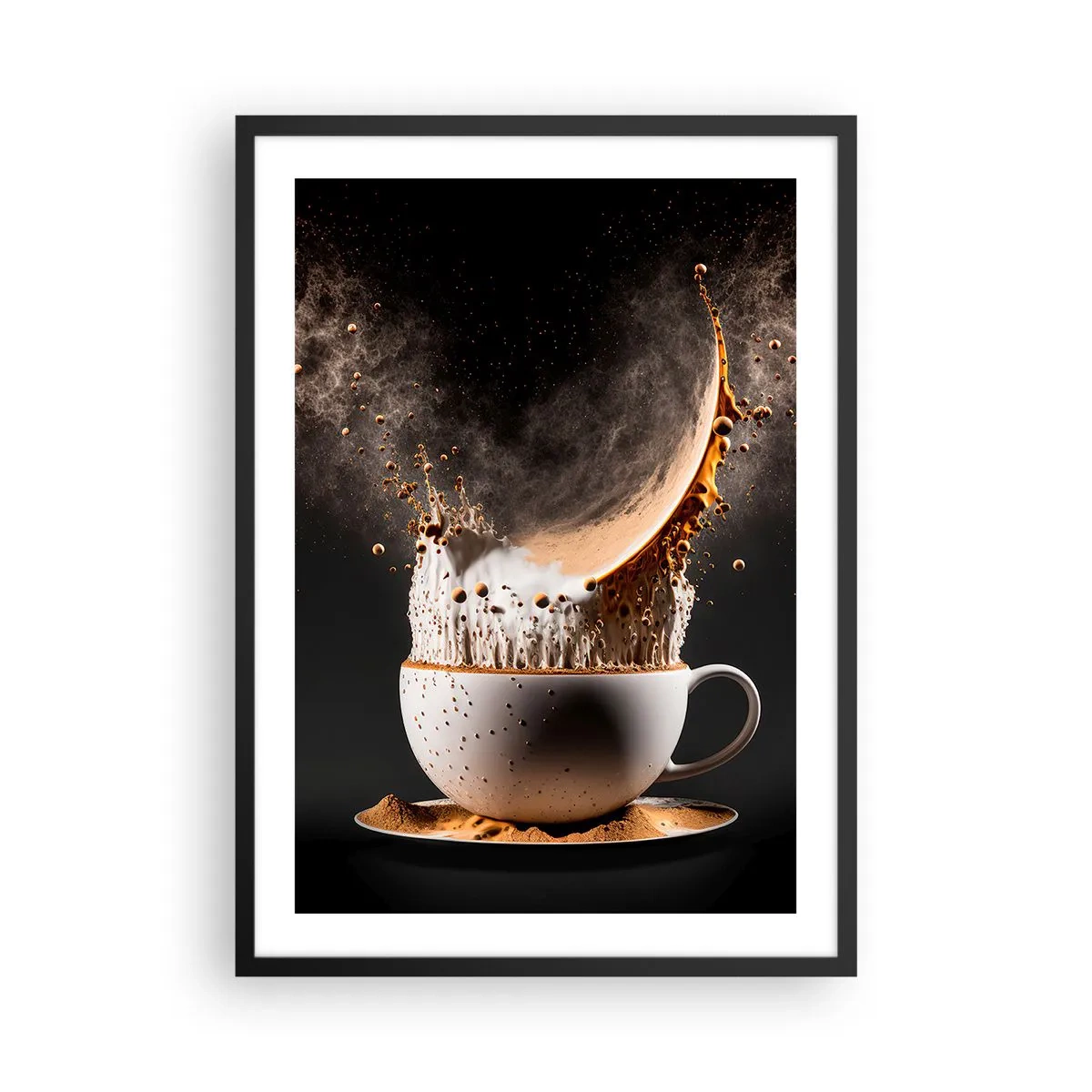 Affisch i svart ram - En dynamisk explosion av kaffe i en kopp - 50x70cm - Smakexplosion - Modern väggdekoration för vardagsrum och sovrum ARTTOR