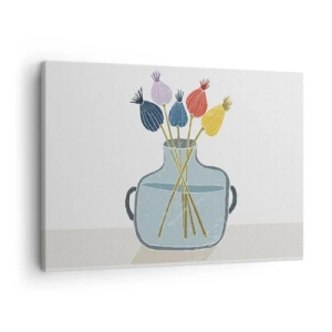 Canvastavla - Bild på duk - Färgglada torkade blommor i en vas på en vit bakgrund - 70x50cm - Vallmovas - Modern väggdekoration för vardagsrum och sovrum ARTTOR