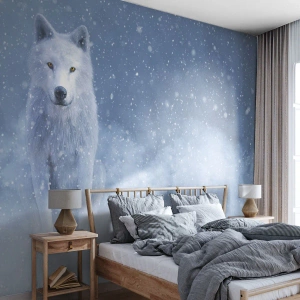 Fototapet Premium Sand - I vinter anda - vit varg, Djur, Vinter - 100x70 cm