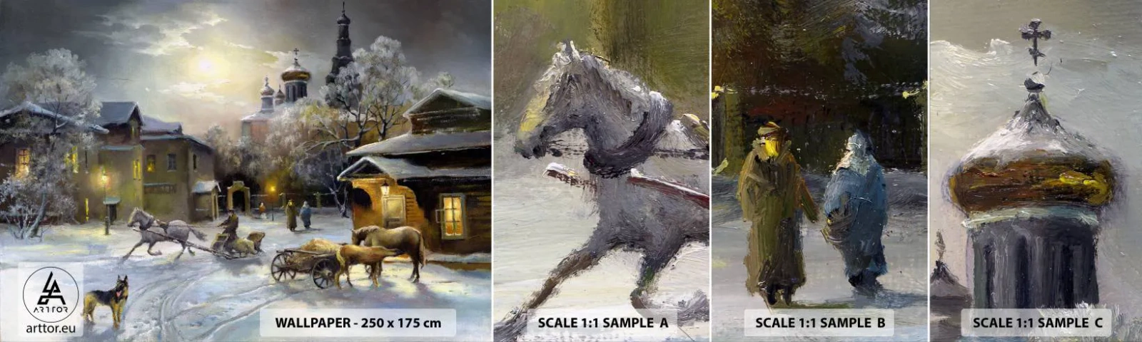 Fototapet Prov Standard Eco - Ryska vinterns magi - Landskap, By, Vinter på landet - 100x30 cm