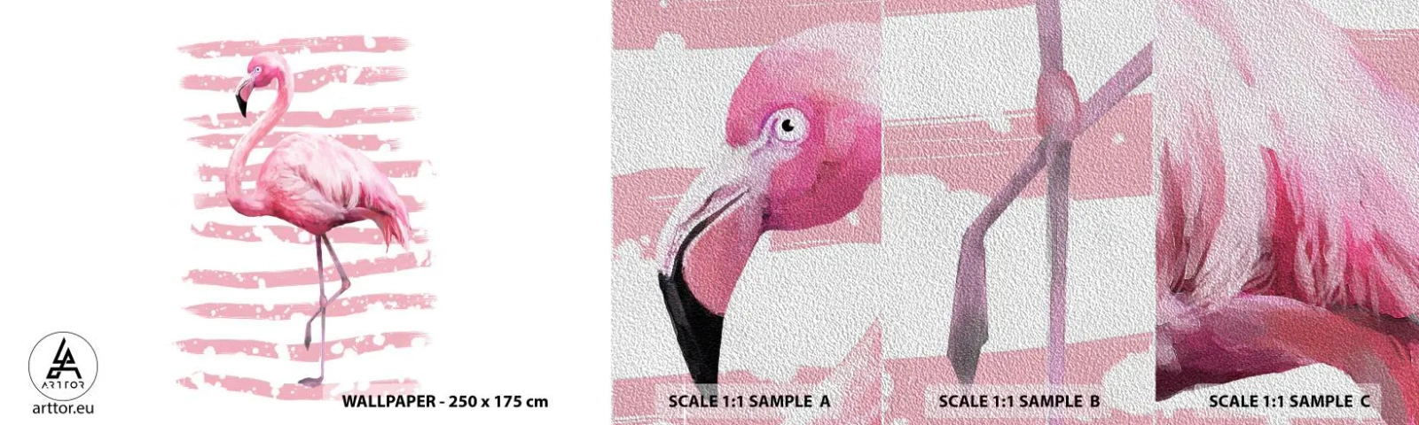 Provbit av fototapet Premium Sand - Med värdighet trots i rosa färg - Flamingo, Fågel, Bit - 100x30 cm