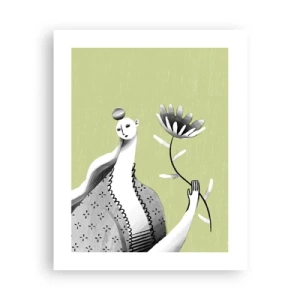 Affisch - Modernistiskt porträtt - håller i en blomma - 40x50 cm