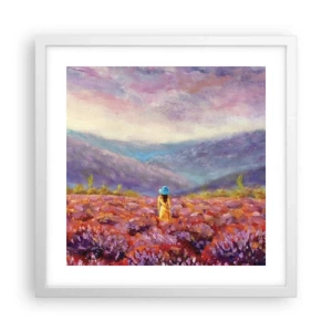 Affisch i vit ram - I lavendelsvärld - 40x40 cm
