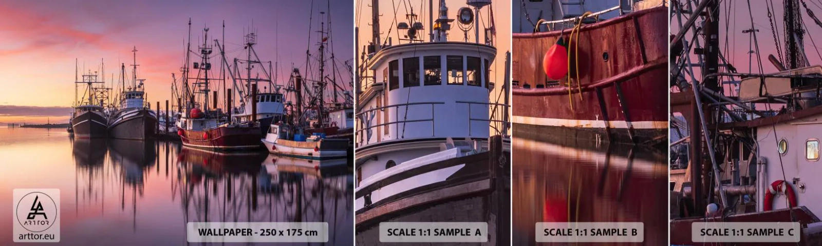 Fototapet Prov Standard Eco - Inför nästa dag - Fiskarens hamn, Båtar, Fiske - 100x30 cm