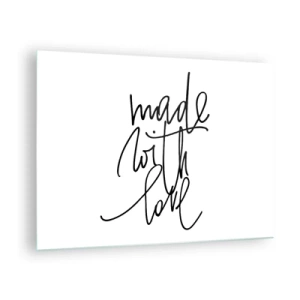 Glastavla - Bild på glas - Minimalistisk inskription "Made with love" - 70x50cm - Bästa märket - Modern väggdekoration för vardagsrum och sovrum ARTTOR