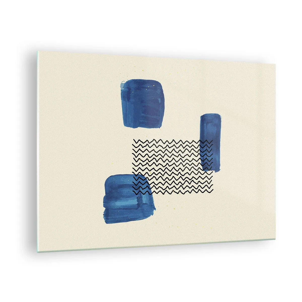 Glastavla - Bild på glas - Modern abstraktion med blå accenter - 70x50cm - Abstrakt kvartett - Modern väggdekoration för vardagsrum och sovrum ARTTOR