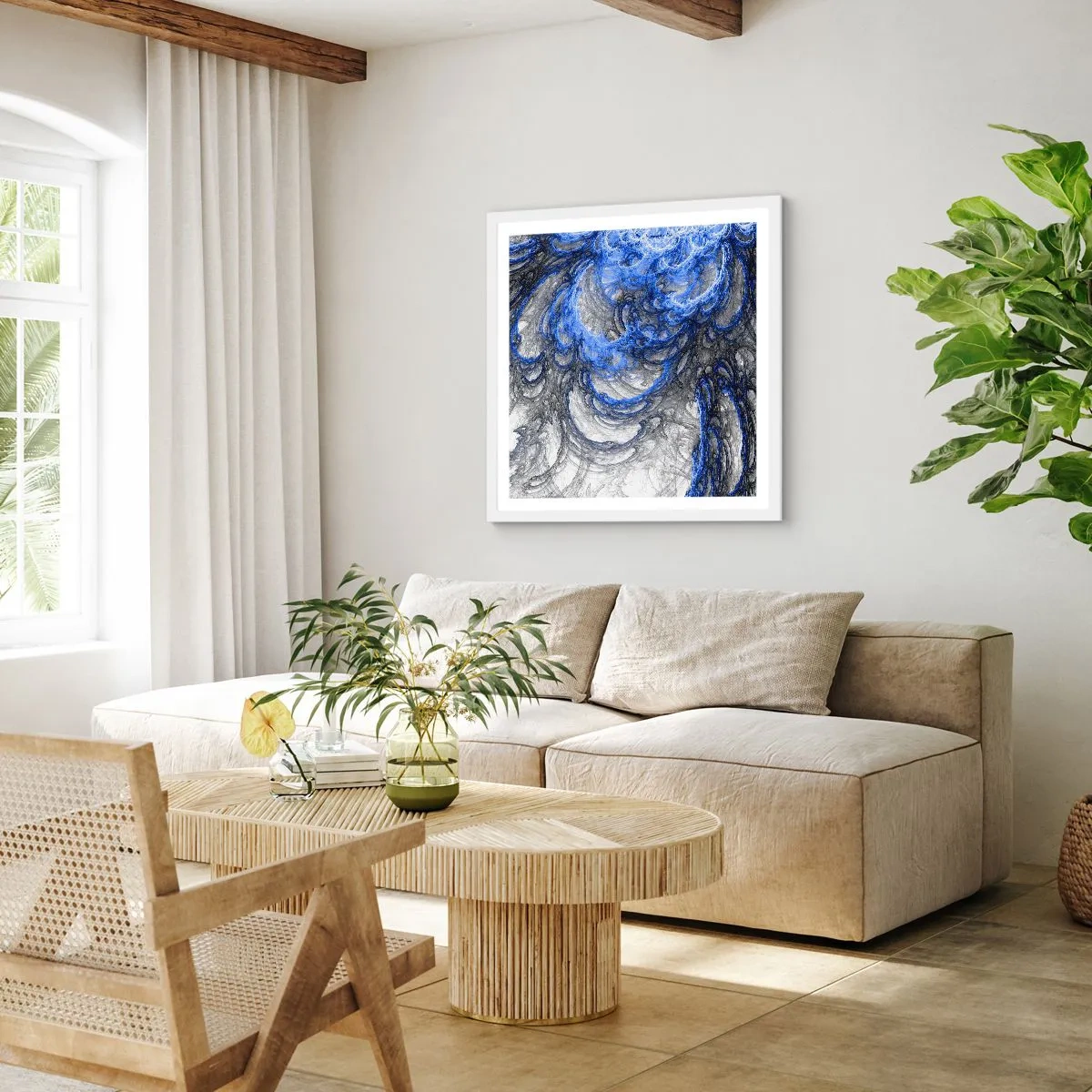 Affisch i vit ram - Vågens födsel - 60x60 cm