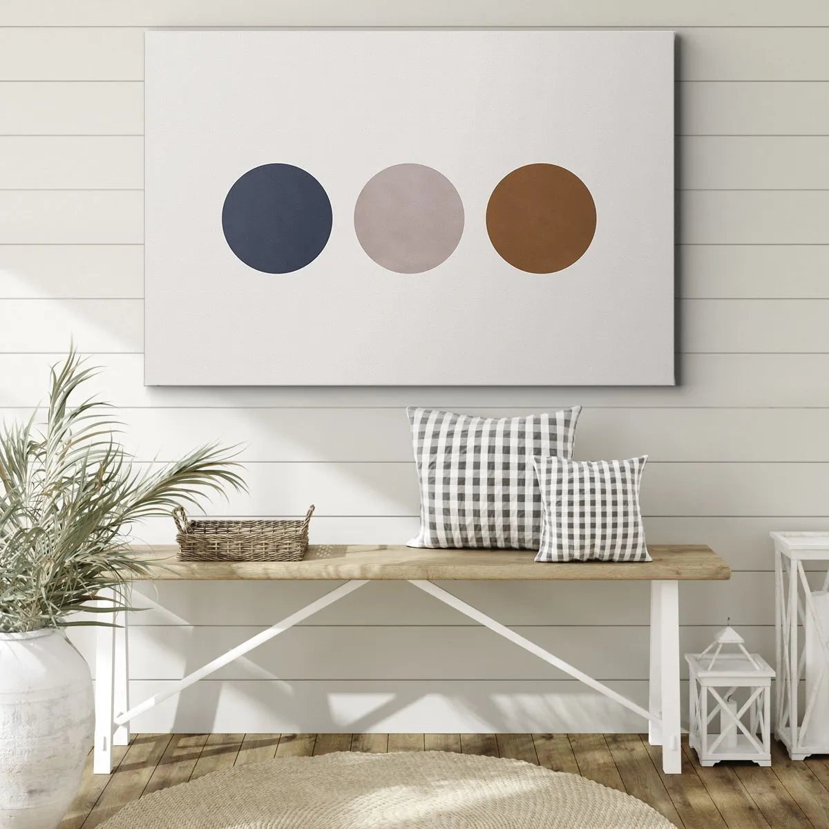 Canvastavla - Bild på duk - En minimalistisk komposition med tre färgade cirklar - 70x50cm - Perfektionens symbol - Modern väggdekoration för vardagsrum och sovrum ARTTOR