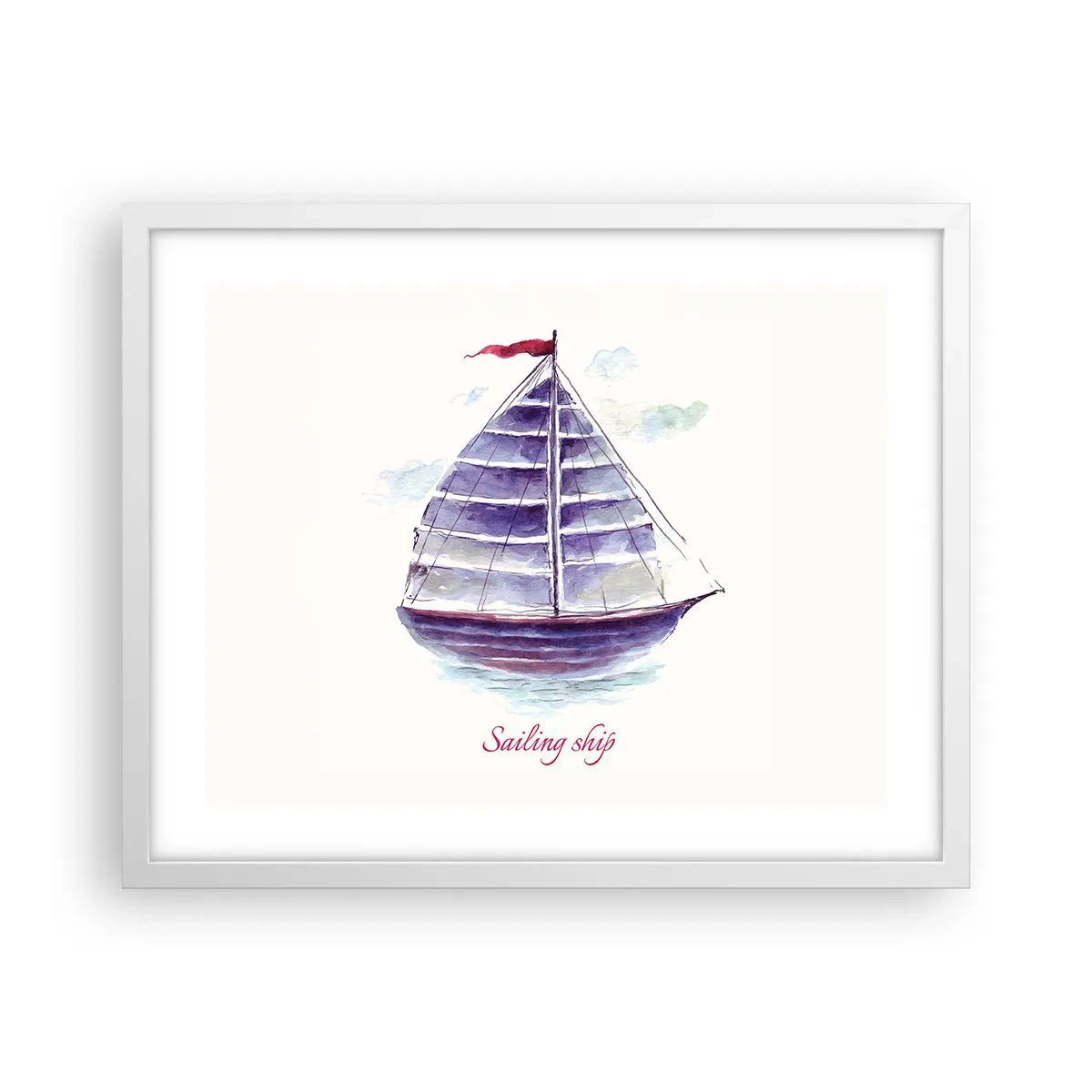 Affisch i vit ram - Fulla seglar och lugnt vatten - 50x40 cm