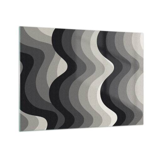 Glastavla - Bild på glas - Vågor i grå nyanser skapar ett rytmiskt, geometriskt mönster - 70x50cm - Våg efter våg - Modern väggdekoration för vardagsrum och sovrum ARTTOR